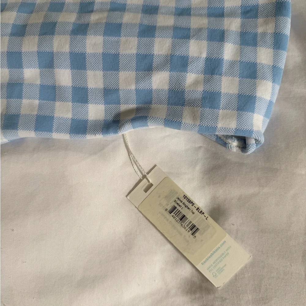 Frankie’s Bikinis Blue Gingham Jenna Bandeau Top NWT